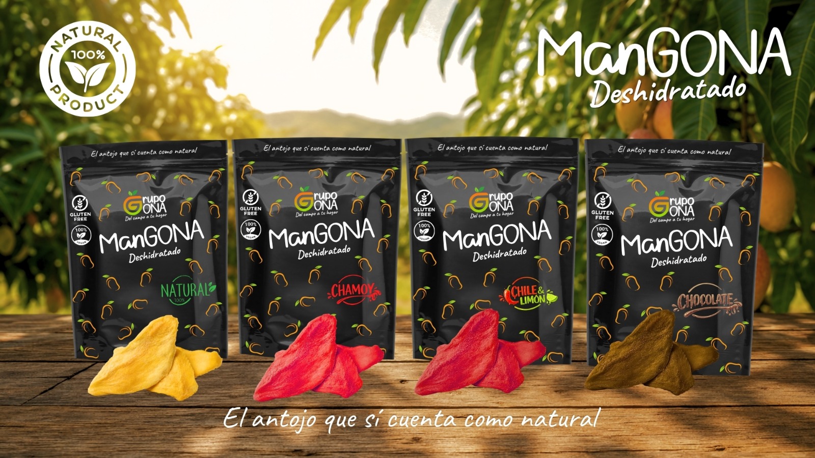Variedad de sabores de mango deshidratado ManGONA